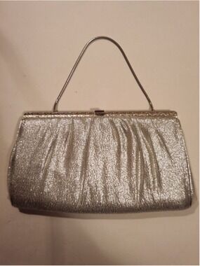 Vintage Women's MCM 1960s HL USA Silver Glitter Clutch with Gold Chain, One Size